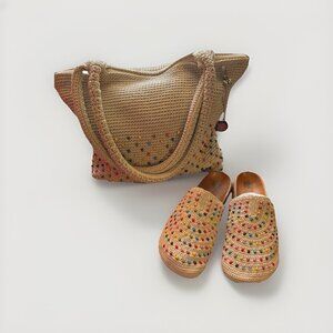 The Sak Bolinas Beaded Crochet Clogs Shoes, Size 10, & Beaded Bag Boho